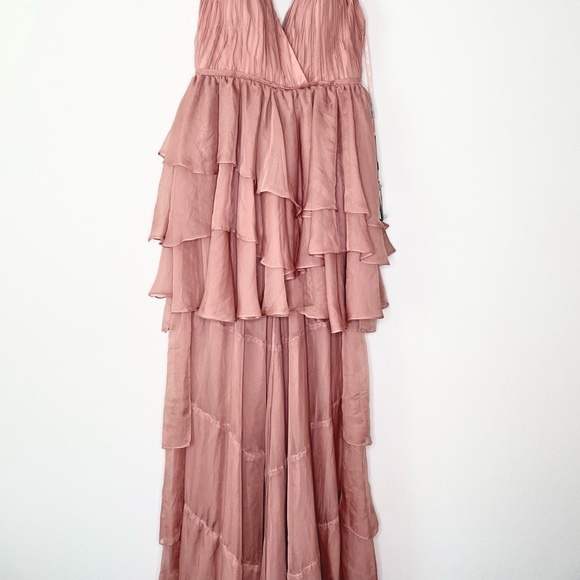 NWT leena for Mac Duggal High Low Tiered Gown with Built in Bodysuit Rose Pink - Picture 5 of 6